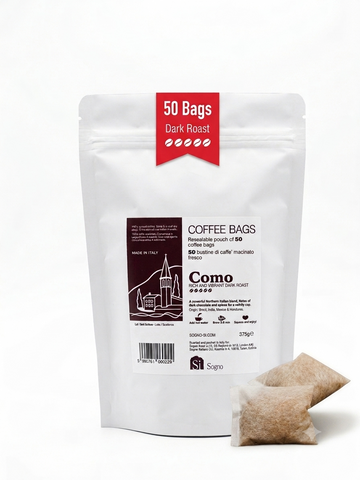 Si Sogno COMO Freshly Ground Coffee Bags, Bold and Intense Dark Roast (Resealable Pouch of 50 Eco-Friendly Coffee Bags)