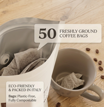 Si Sogno COMO Freshly Ground Coffee Bags, Bold and Intense Dark Roast (Resealable Pouch of 50 Eco-Friendly Coffee Bags)
