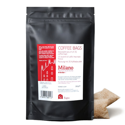 Coffee bags packaging with 'Milano' label on a white background