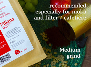 Medium coarse coffee grinding, recommended for filter & cafetiere