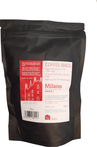 Si Sogno MILANO freshly ground coffee bags, resealable pouch of 35